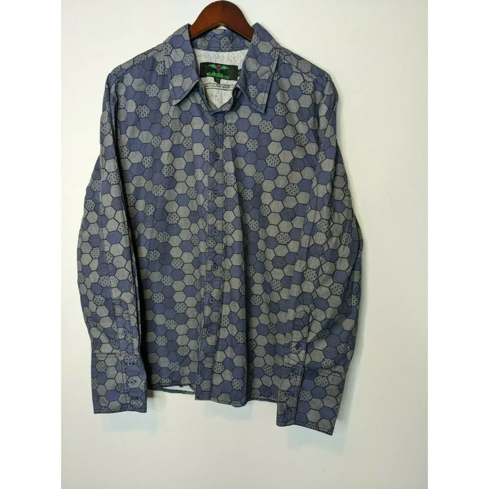 XXX TRIPP NYC Button Down Shirt Mens Blue Honeycomb Size XL Industrial Goth Punk - Picture 2 of 7